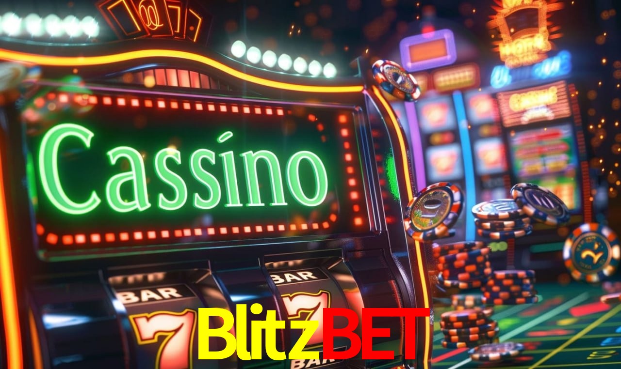 Escena dinámica inspirada en casino con iluminación Blitzbet, cartas, fichas e íconos de juegos digitales en un espacio moderno de juegos.