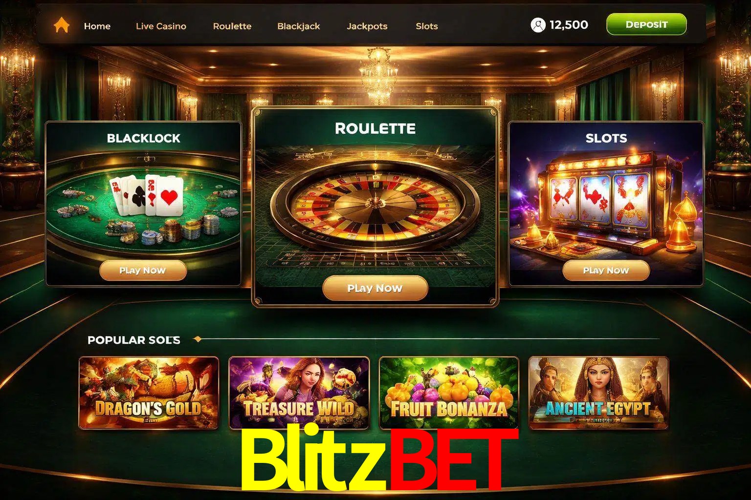 Vista de la plataforma Blitzbet Casino mostrando categorías organizadas de juegos en línea